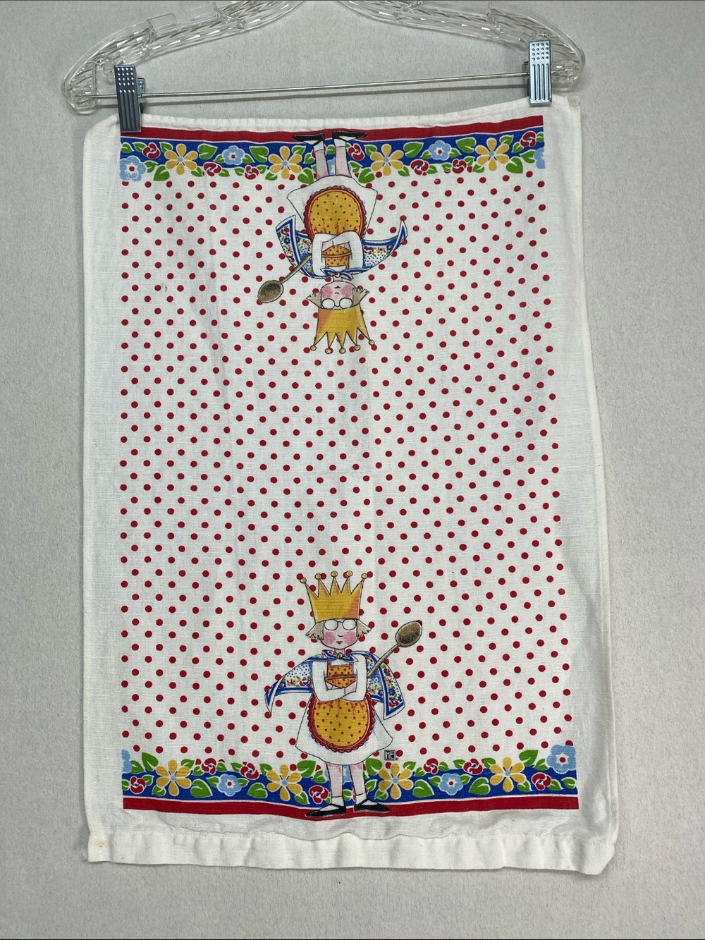 Mary Engelbreit Whimsical White Red Polka Dot Crowned Character Kitchen Towel